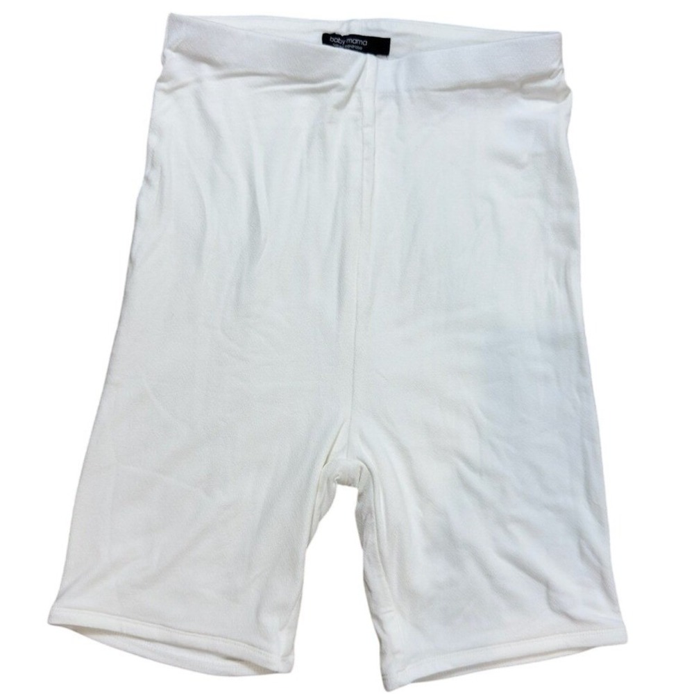 Naked Wardrobe Medium Baby Mama White Maternity Biker Shorts High Waist NEW - Picture 6 of 13